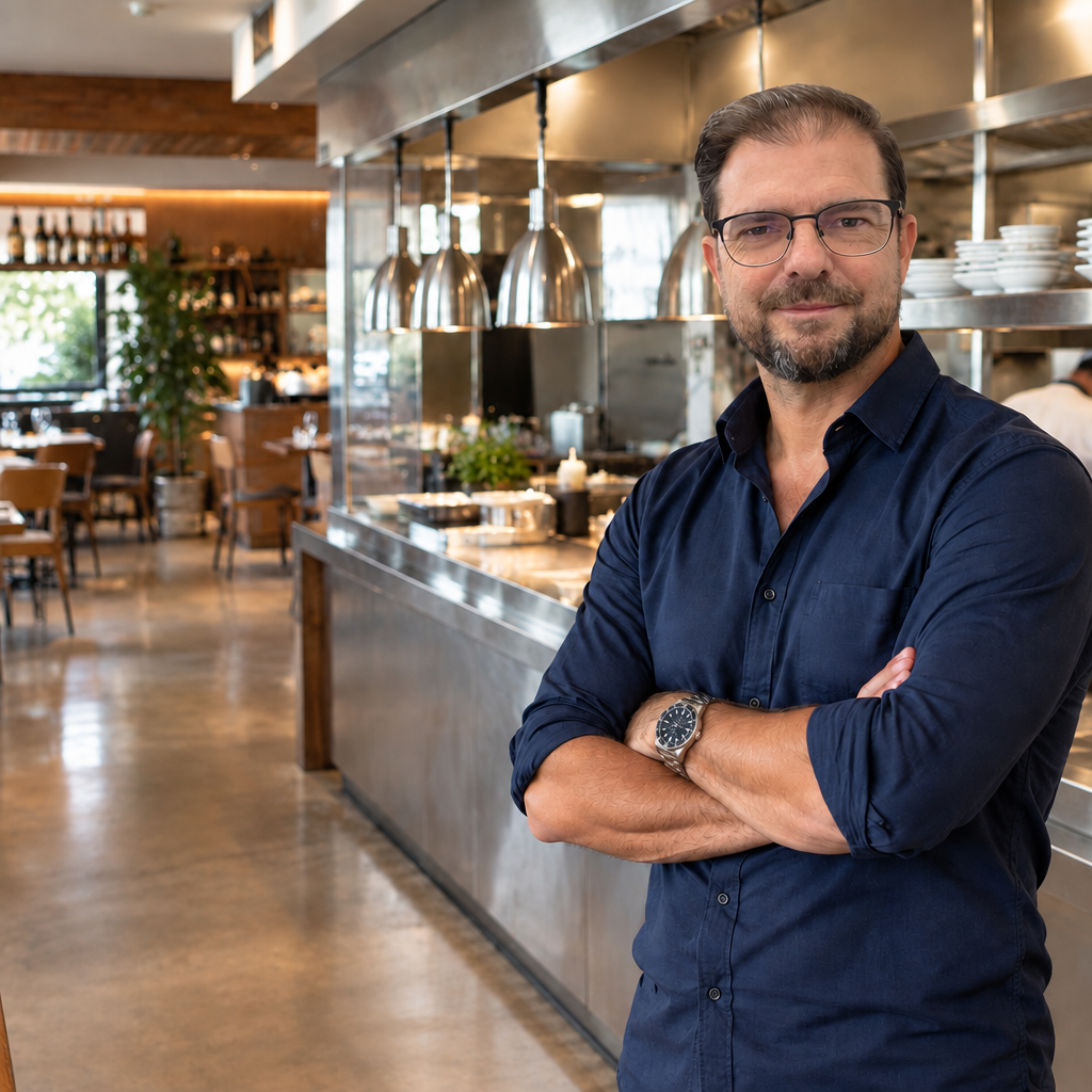 Tom Duran em um restaurante